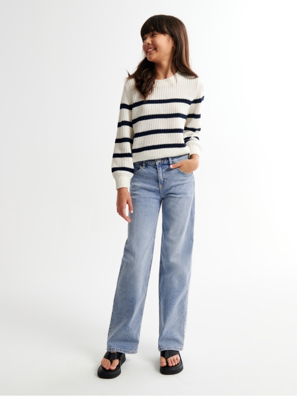 Girls Abercrombie Kids Light Blue High aria Wide-Leg Jeans EUC